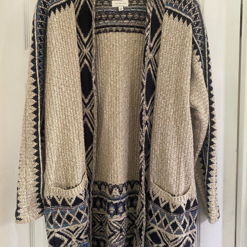 Lucky Brand Beige and Navy Cardigan
